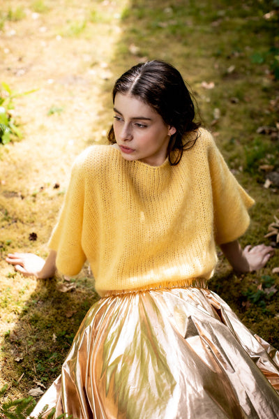 【完売品】　MYNE KNIT VEST YELLOW なぐもふうか　ちゃん Friday Vest Chunky Knit Vest Pattern Knitting Top Down